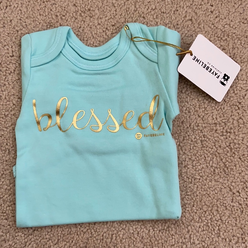 “Blessed” Onesie in Aqua (6 months)